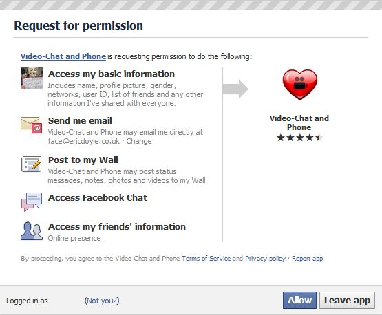 Facebook permission page